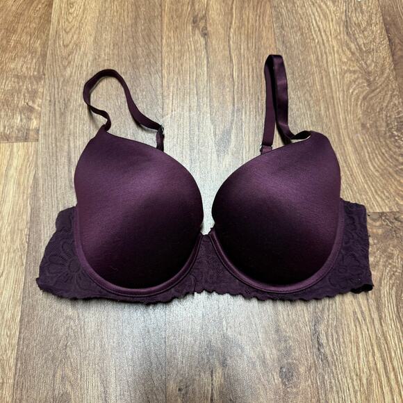 Aerie Sunnie Push Up Bra Size 34D Maroon Dark Cherry Red Lace Underwire - Picture 1 of 6